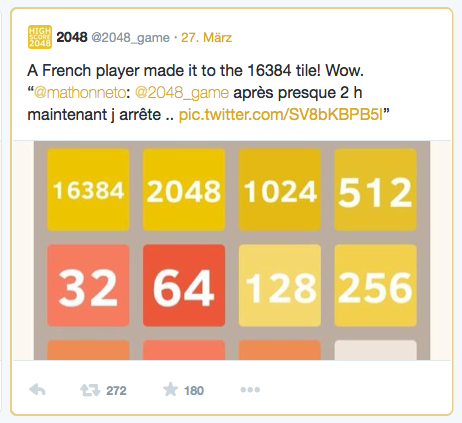 Erstaunlicher Rekord bei 2048: ein Franzose schaffte es bis zum 16.384er Panel!