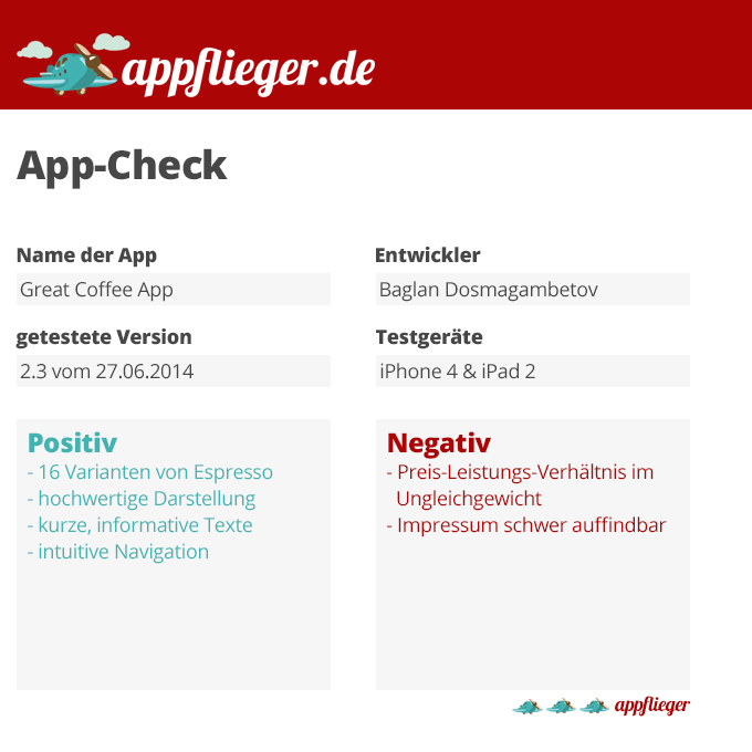 appflieger App-Check Great Coffee App